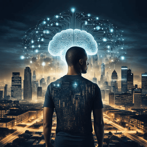 Futuristic man overlooking a futuristic city