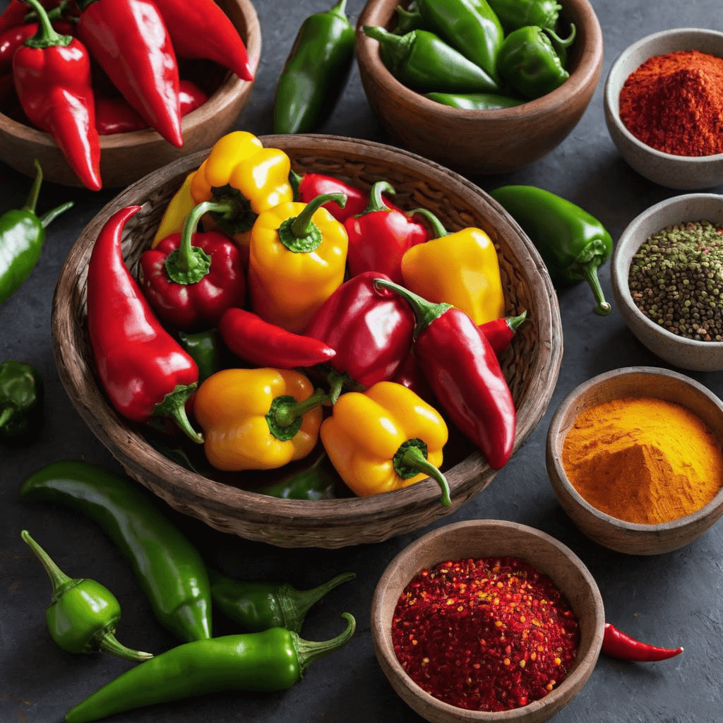 A variety of colorful spicy peppers, highlighting the cognitive benefits of spicy foods.